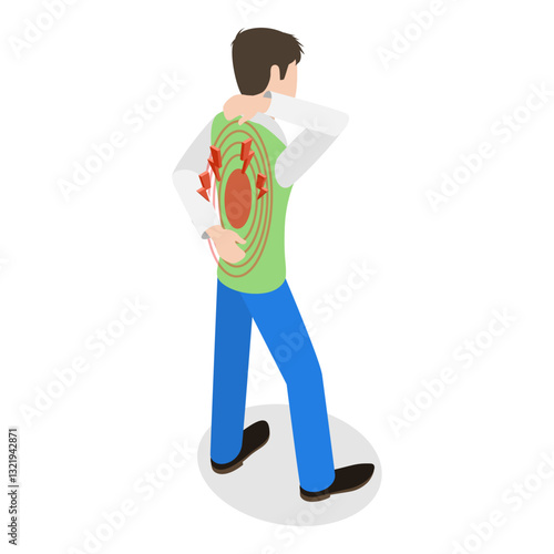 3D Isometric Flat Vector Set of Body Pain, Chronic Ache, Joint Inflammation, Headache. Item 2