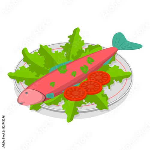 3D Isometric Flat Vector Illustration of Healthy Plate, Balanced Diet. Item 5