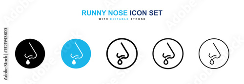 Runny nose icons set in black and blue colors