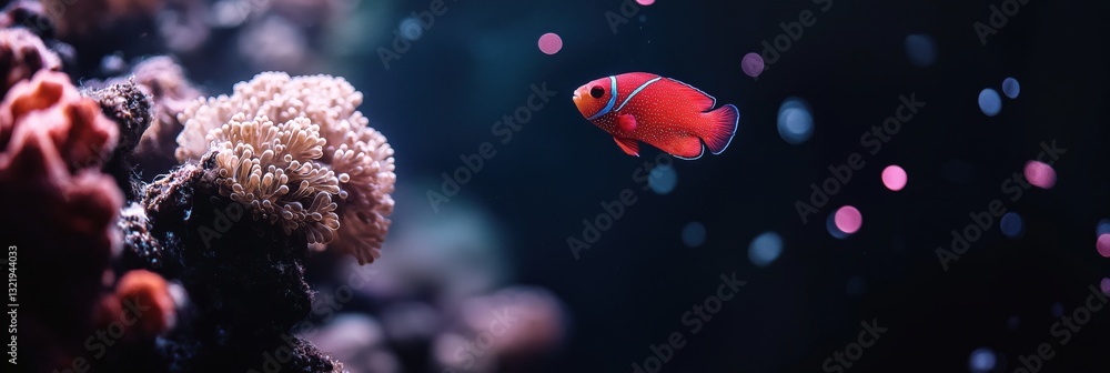 Obraz premium An enchanting scene of a bright orange fish swimming gracefully among soft coral formations, encapsulating the beauty and diversity of marine life in its natural habitat.