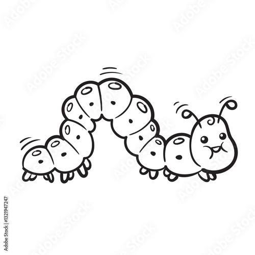 Doodle Vector Illustration of a Caterpillar in Cartoon Style. Isolated on white background. A minimalistic nature icon. Perfect for children s books, educational materials, and eco-friendly projects.