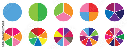 Pie charts diagrams. Different color circles. donut and pie chart infographic elements set. Colorful diagram collection with. Circle icons for infographic. Vector illustration,
