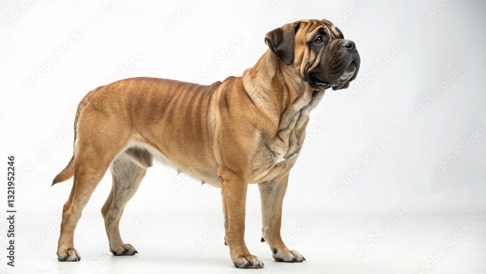 bullmastiff in full view on white studio background bullmastiff in full view on white studio background