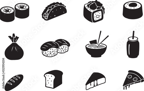 Food Silhouettes Simple and Clean Icons for Global Cuisine Representation in vector illustration