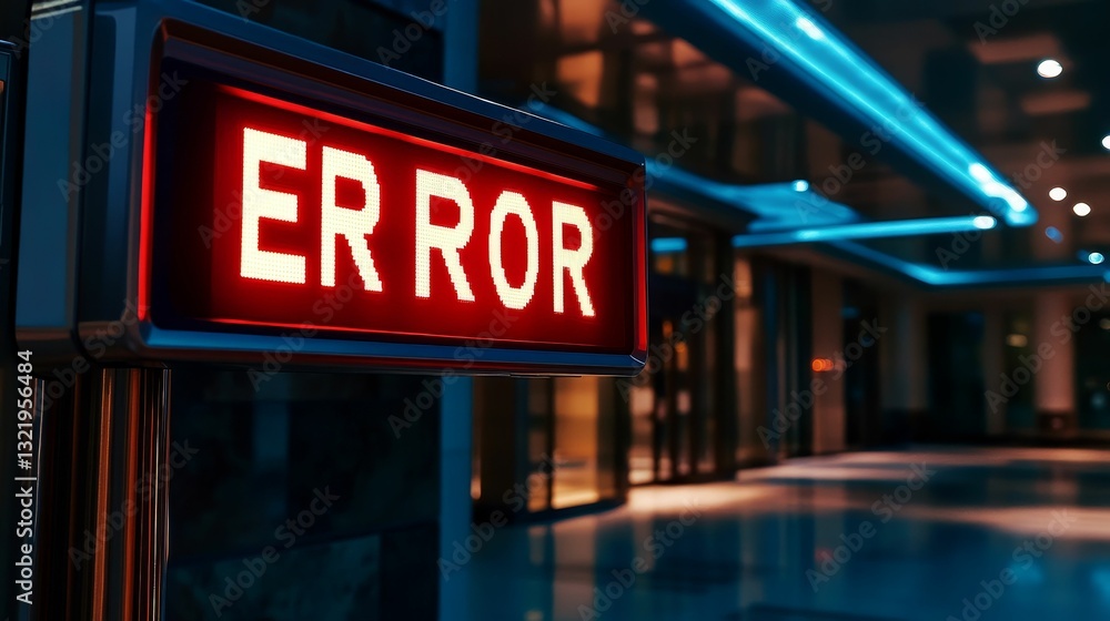 Illuminated error sign at a modern building. Illuminated error sign at a modern building.