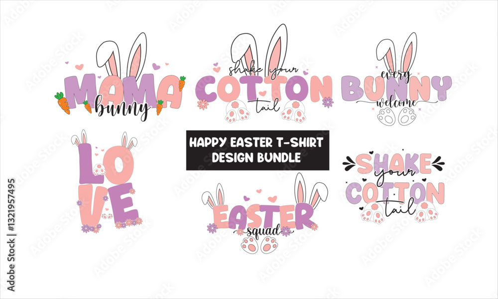 Fototapeta premium Happy Easter T-Shirt Design Bundle