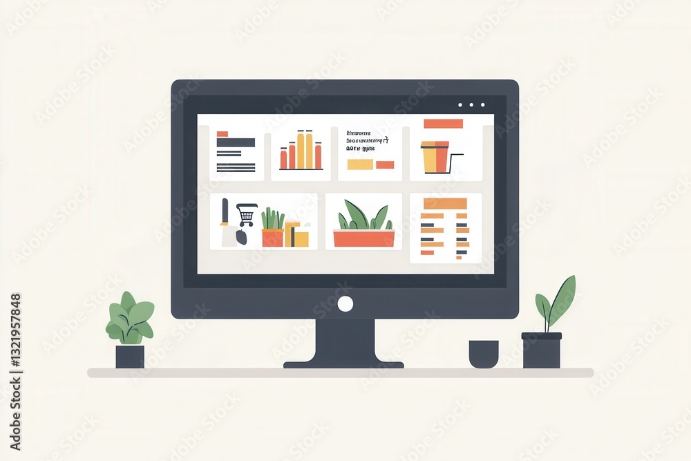 Stylized flat design illustration of an online grocery order summary on a digital screen Stylized flat design illustration of an online grocery order summary on a digital screen