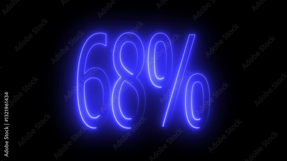 68% text animation by blue color neon on black background. 68% text animation by blue color neon on black background.