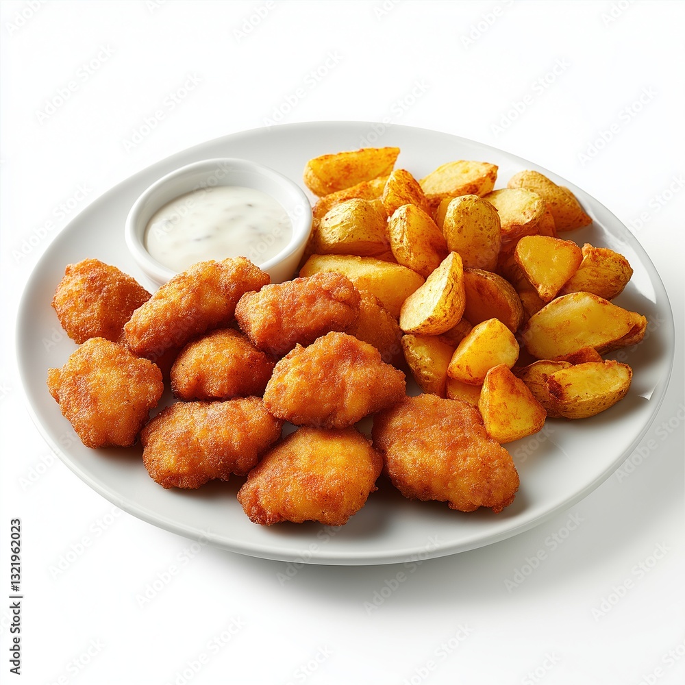 nuggets and crispy potatoes on a plate nuggets and crispy potatoes on a plate