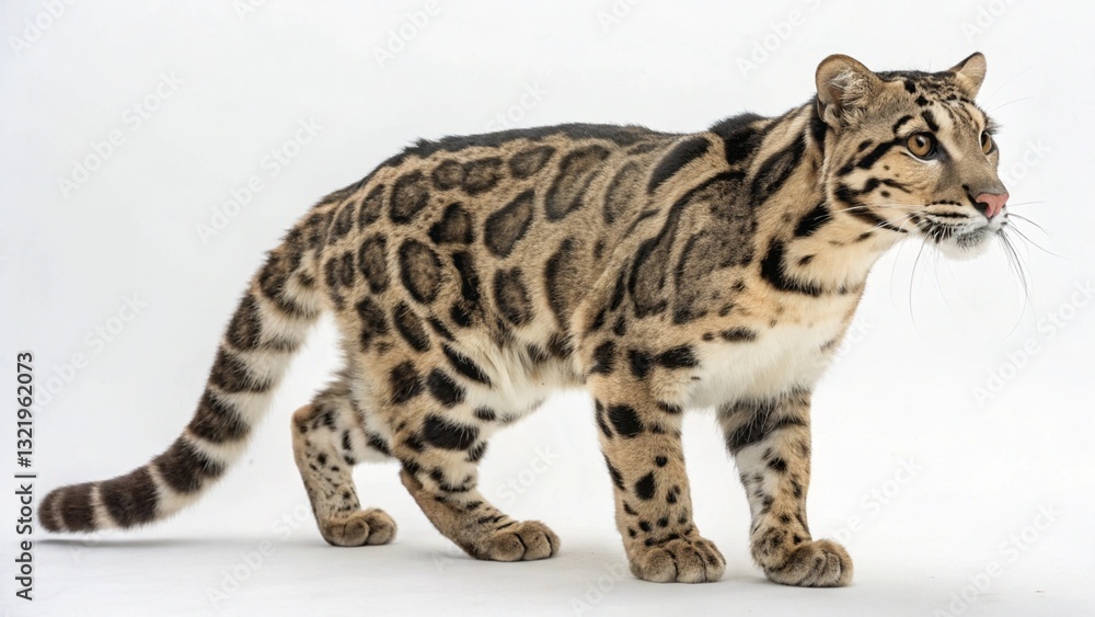 clouded leopard in full view on white studio background
clouded leopard in full view on white studio background