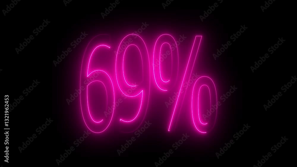 69% text animation by pink color neon on black background. 69% text animation by pink color neon on black background.