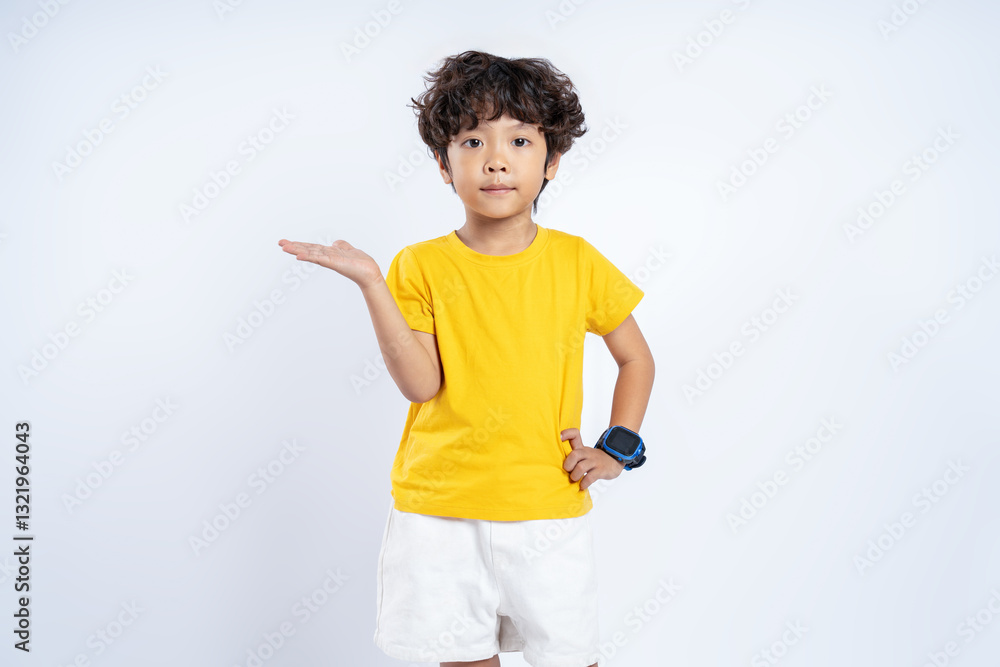 Portrait of beautiful Asian boy posing on white background, child Portrait of beautiful Asian boy posing on white background, child