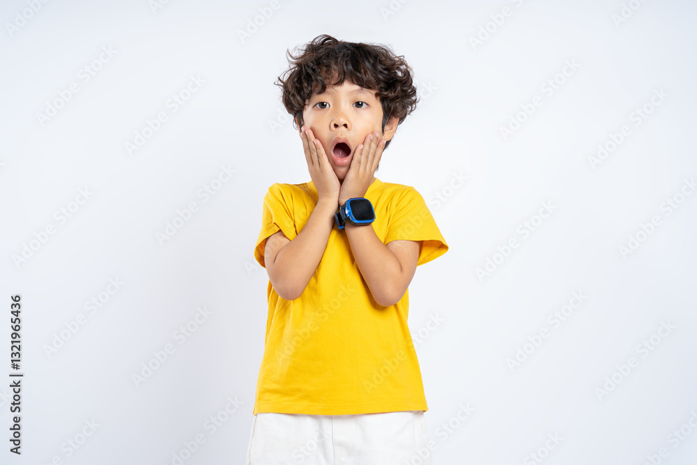 Portrait of beautiful Asian boy posing on white background, child Portrait of beautiful Asian boy posing on white background, child