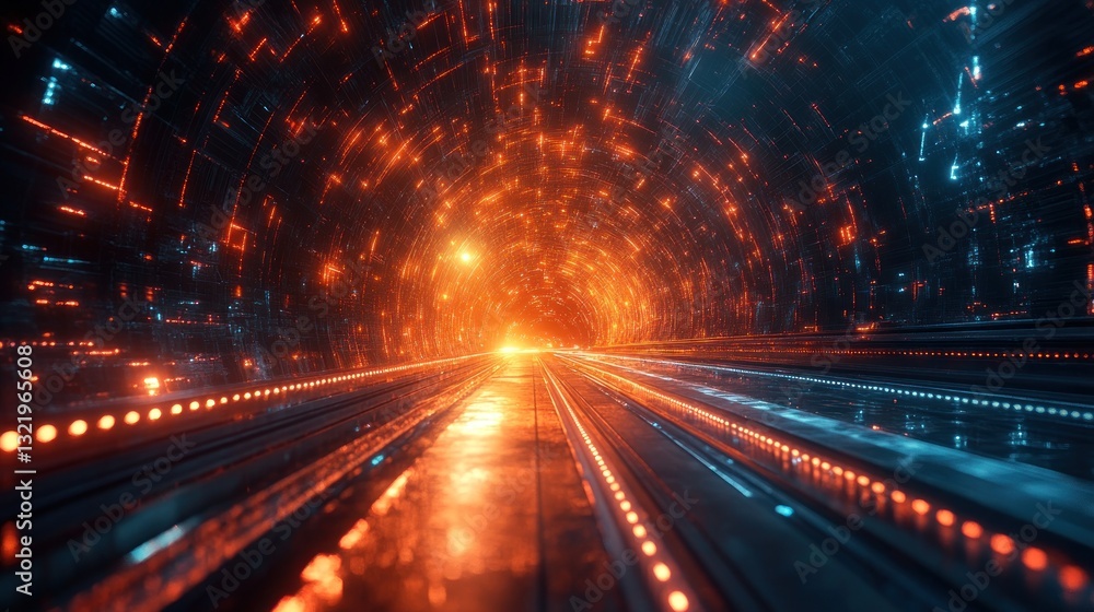 Fototapeta premium Futuristic Digital Tunnel: A Journey Through Cyberspace