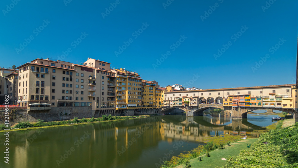 The Ponte Vecchio on a sunny day timelapse hyperlapse, a medieval stone segmental arch bridge over the Arno River, in Florence, Italy The Ponte Vecchio on a sunny day timelapse hyperlapse, a medieval stone segmental arch bridge over the Arno River, in Florence, Italy
