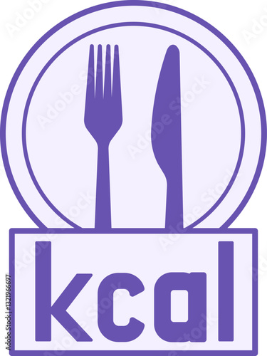 Colored Calories Icon. Vector Illustration. Plate, Fork and Knife. Healthy Lifestyle, Proper Nutrition. Weight Loss and Diet Concept