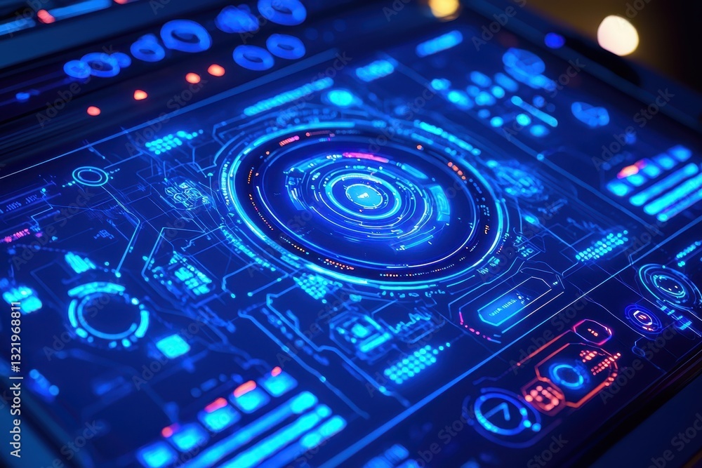 Futuristic Digital Control Panel with Blue Light and Honeycomb Design Futuristic Digital Control Panel with Blue Light and Honeycomb Design