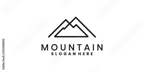 Mountain logo design, line art mountain icon template