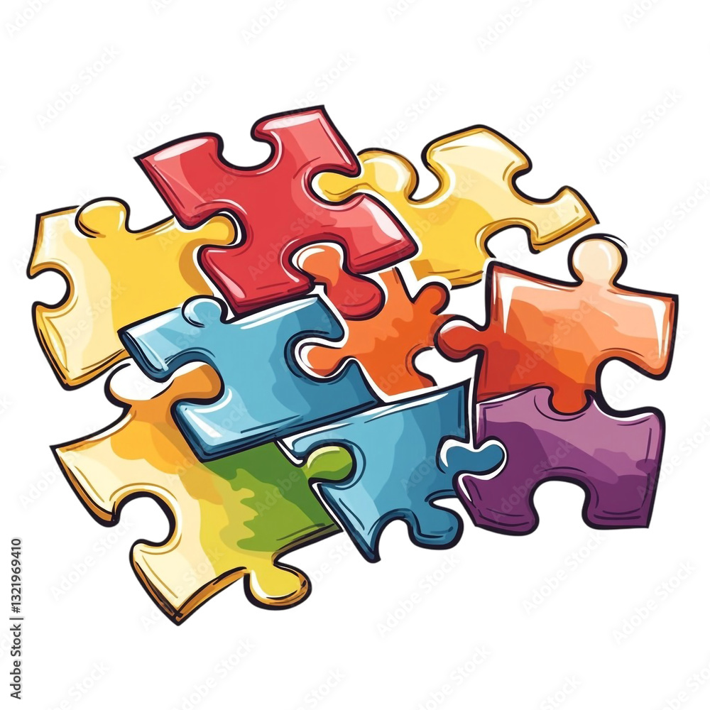 Colorful puzzle pieces interlocking playfully Colorful puzzle pieces interlocking playfully