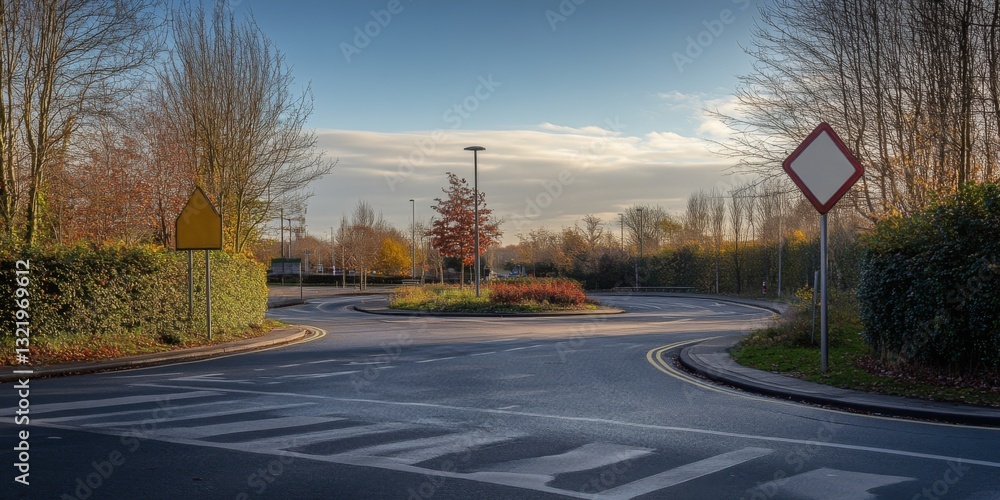 Φωτογραφία Beautiful landscape showcasing a serene roundabout surrounded by lush greenery and autumn colors