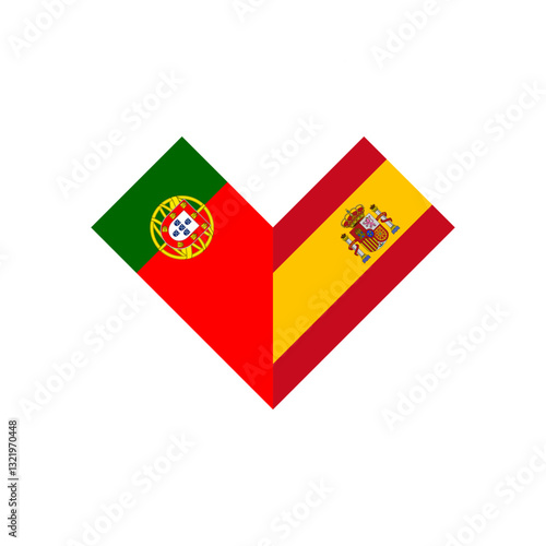 friendship concept. heart shape icon with portugal and spain flags. vector illustration isolated on white background