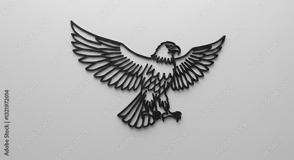 Fototapeta premium Majestic Eagle Wall Art: A 3D Line Art Sculpture of a Bald Eagle in Flight