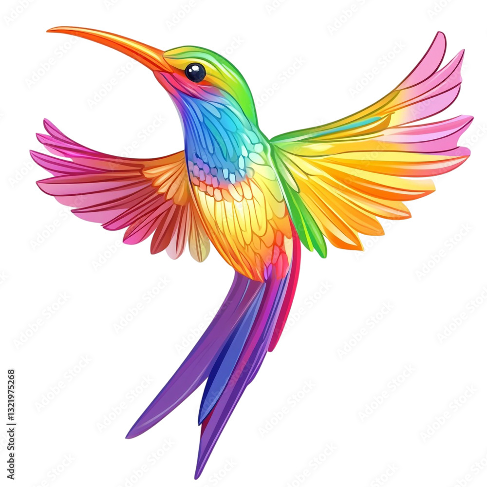 Fototapeta premium Vibrant Rainbow Hummingbird in Flight Majestic Wings Soaring Free