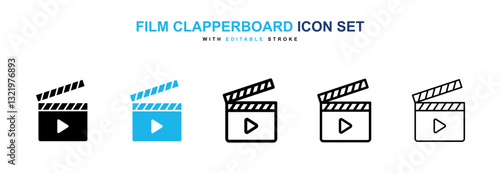 Film clapperboard icons vector pack in black and blue colors