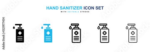 Hand sanitizer icons vector pack in black and blue colors