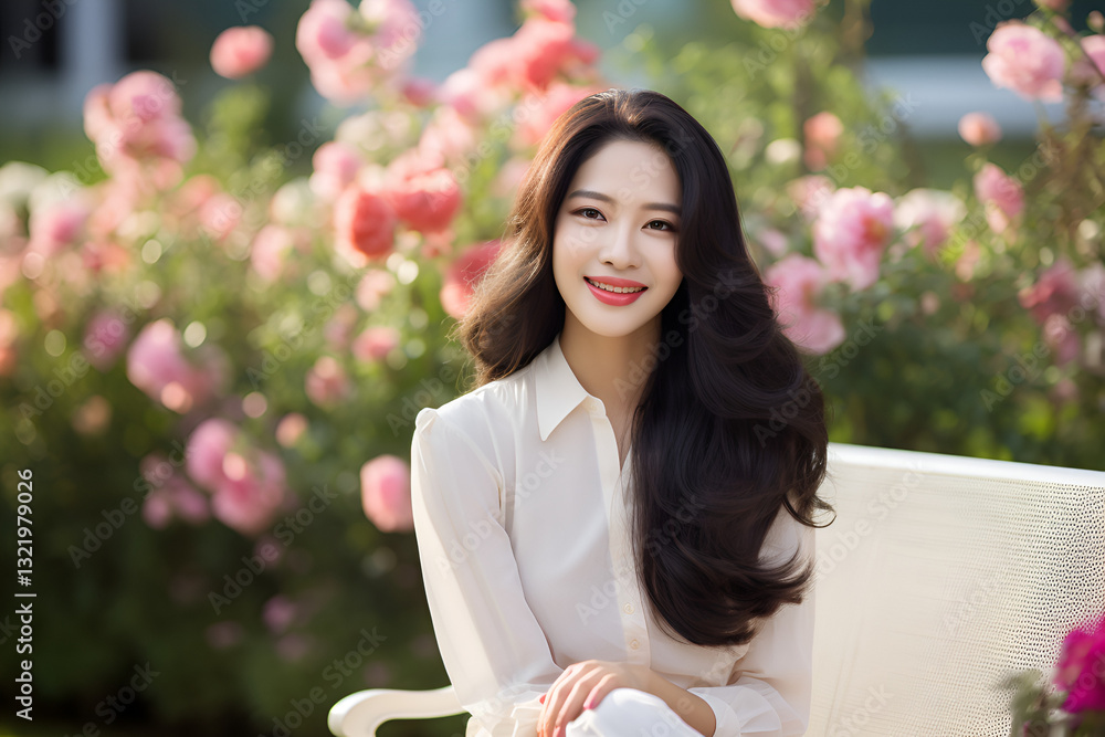 Portrait of beautiful young brunette woman Beautiful young asian woman long black hair with clean fresh skin on white background, Face care, Facial treatment, Cosmetology, beauty and spa, beautiful 