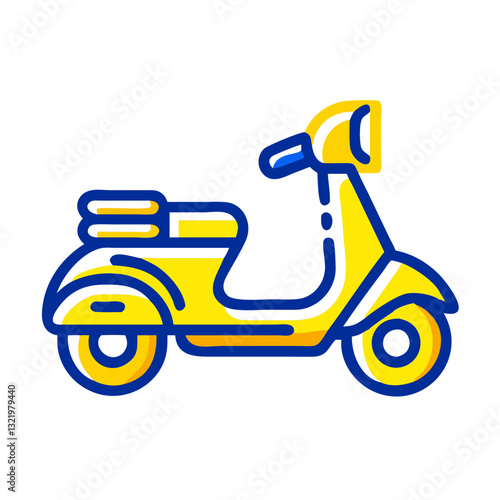 Yellow scooter icon in motion, vibrant transportation concept