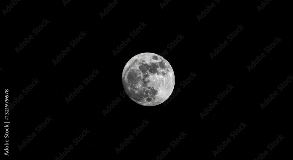 Obraz premium Full Moon Majesty: B&W Lunar Details, Space, Astronomy, Night Sky, & Celestial Wonder
