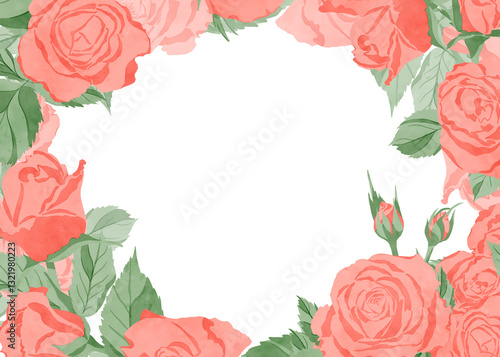 Wallpaper Mural Flower frame with scarlet roses and green leaves isolated on a white background for design Torontodigital.ca