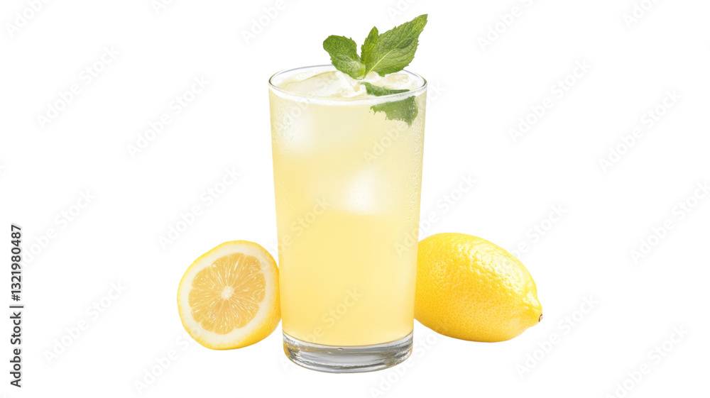 Refreshing lemonade with ice and mint on transparent background Refreshing lemonade with ice and mint on transparent background