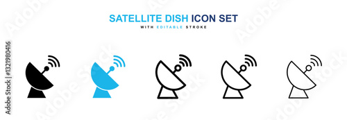 Satellite dish icons vector pack in black and blue colors