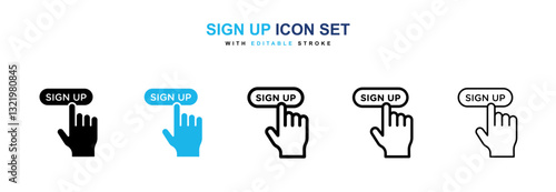 Sign up icons vector pack in black and blue colors