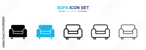 Sofa icons vector pack in black and blue colors