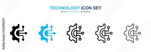 Technology icons vector pack in black and blue colors