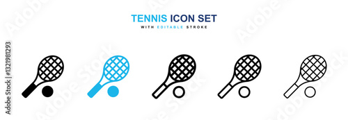 Tennis icons vector pack in black and blue colors