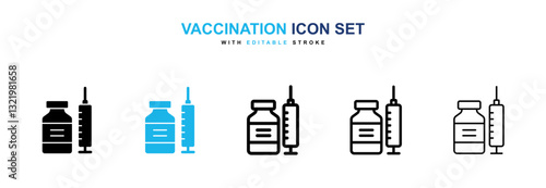 Vaccination icons vector pack in black and blue colors