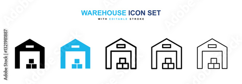 Warehouse icons vector pack in black and blue colors