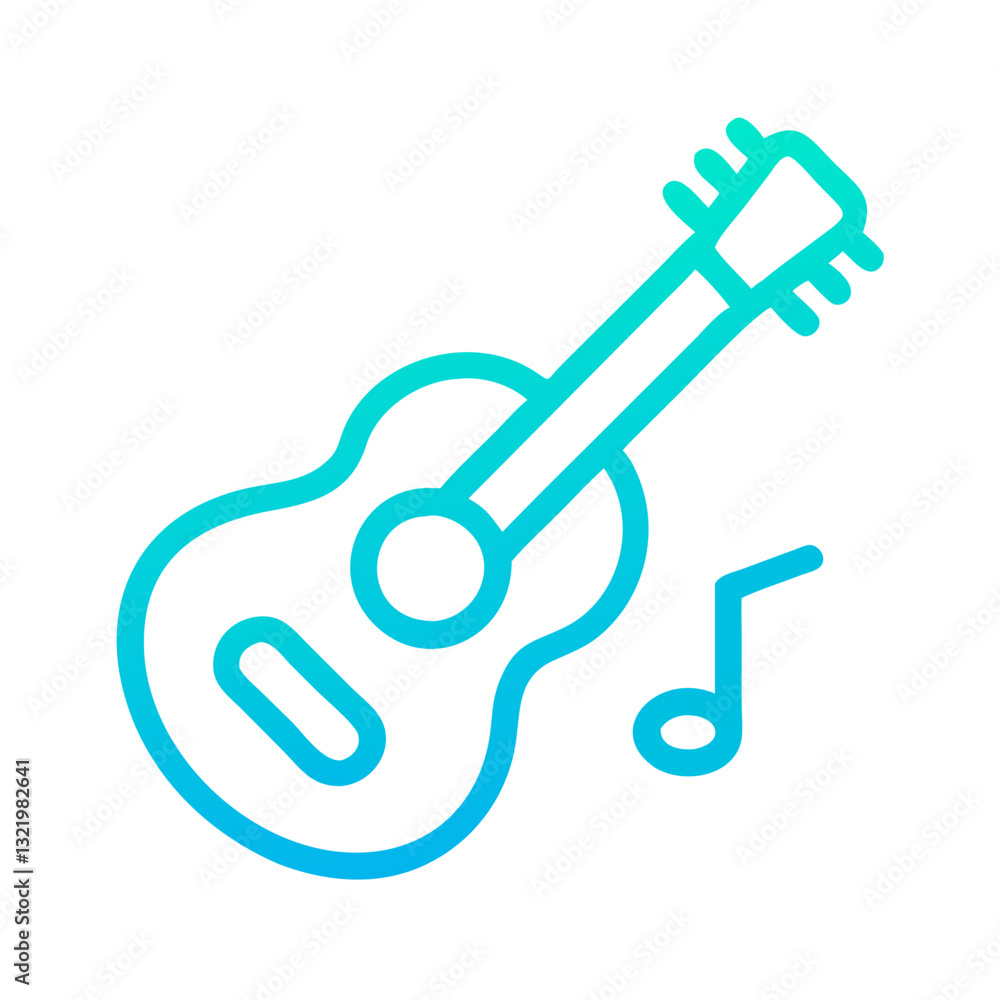 Blue acoustic guitar icon with music note Blue acoustic guitar icon with music note