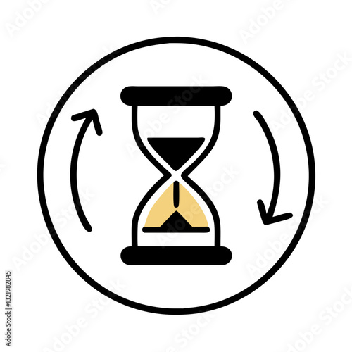 Hourglass icon with rotation arrows around it