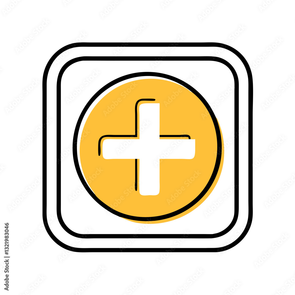 Fototapeta premium Yellow plus icon inside square with black outline