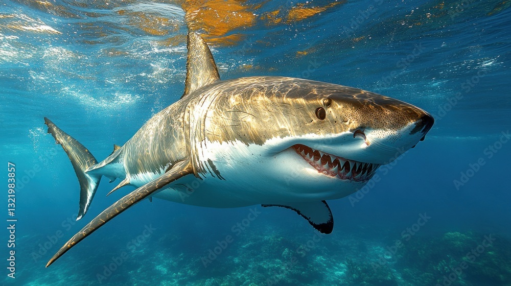 Fototapeta premium Majestic Great White Shark Underwater
