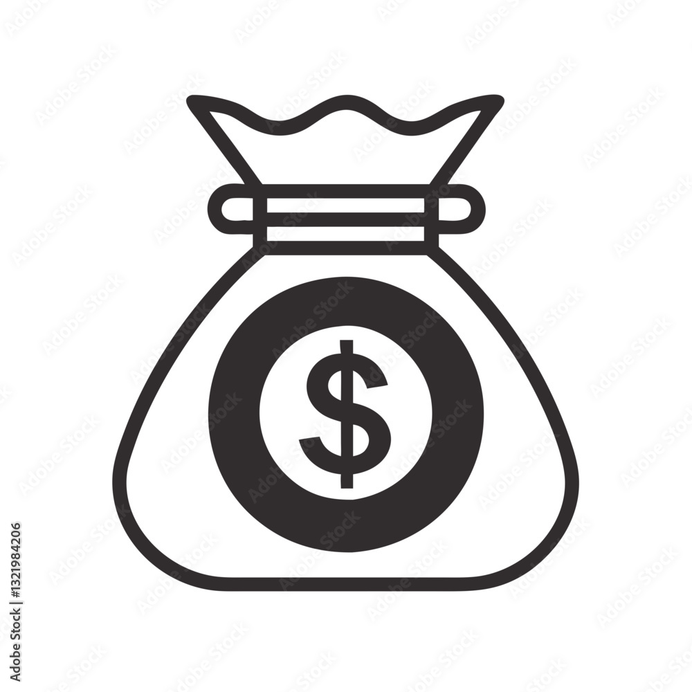 Simple black and white money bag icon with dollar sign Simple black and white money bag icon with dollar sign
