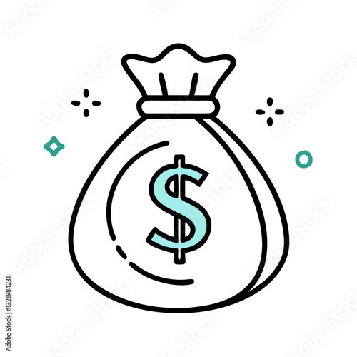 Modern outlined money bag icon with green dollar sign