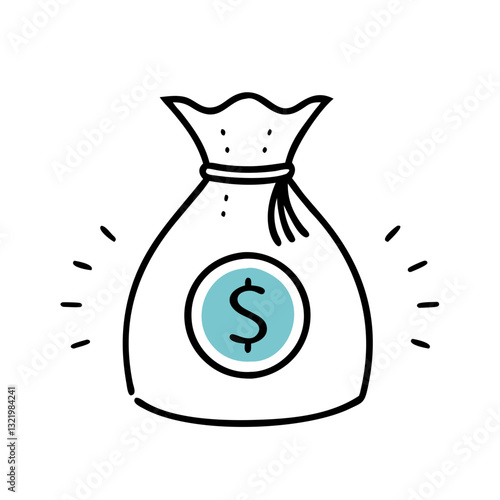White and blue money bag icon with outlined details