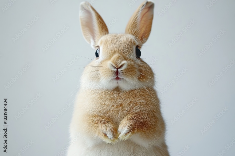 Obraz premium Cute fluffy rabbit with expressive face against a simple background