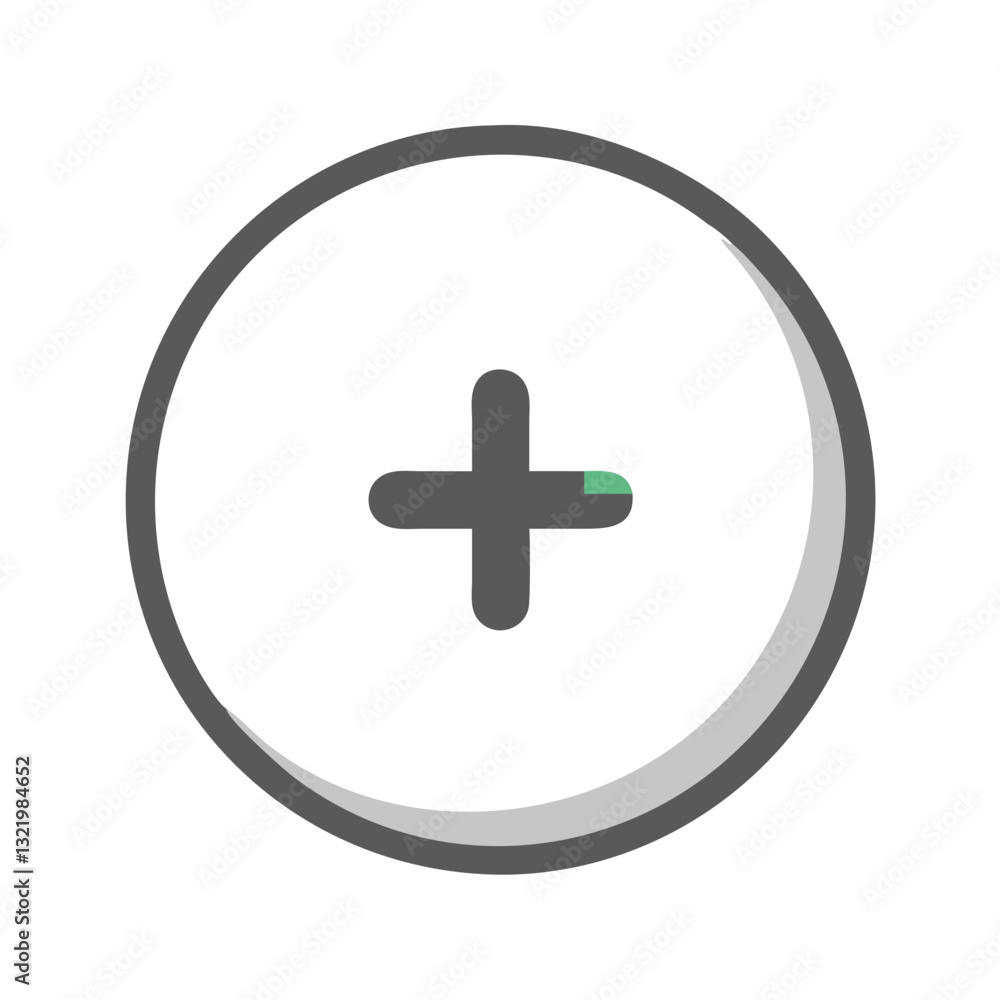 Minimalist gray plus icon inside thin circular frame Minimalist gray plus icon inside thin circular frame